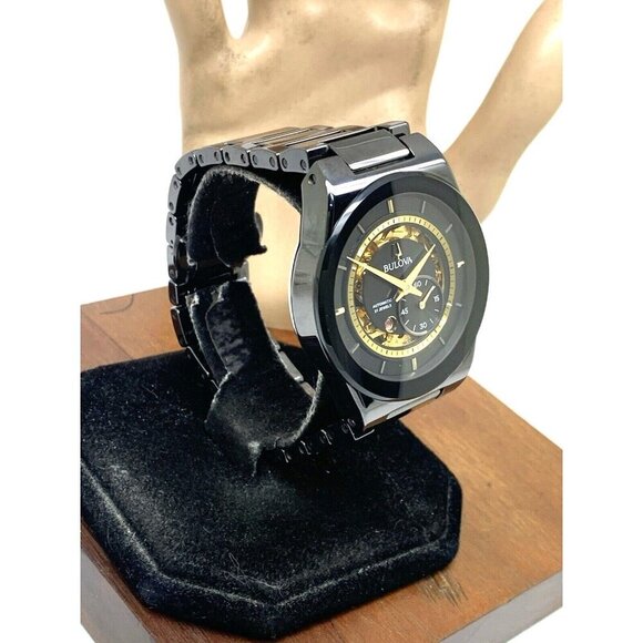 Bulova Men's Watch 98A291 Millennia Automatic Skeleton Gold Black Dial Ceramic - Picture 14 of 14